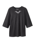 Women's Open Back 3/4 Length Sleeve Top with Embroidery