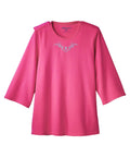 Women's Open Back 3/4 Length Sleeve Top with Embroidery - Silverts 49