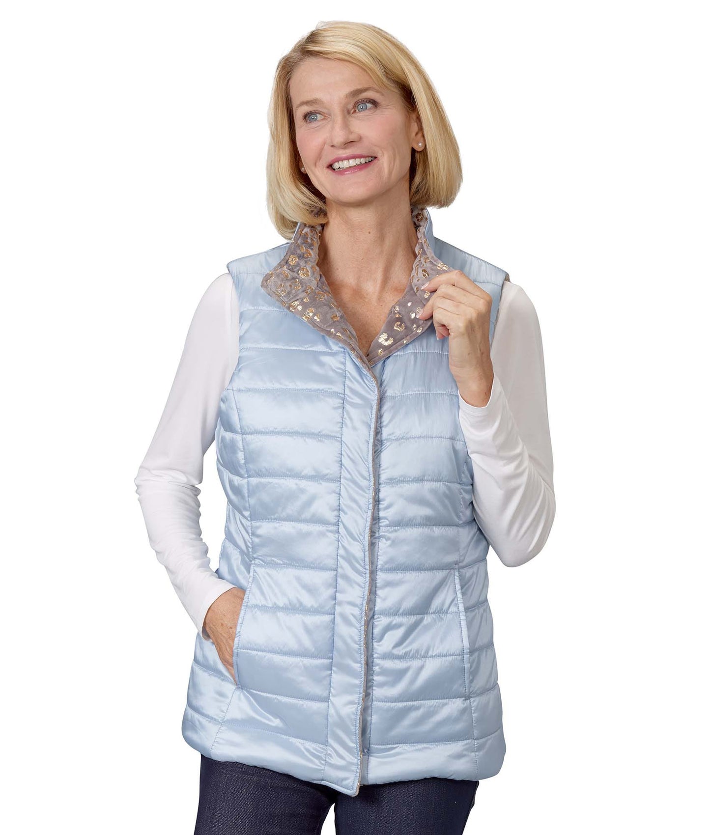 Women's Reversible Magnetic Snap Front Puffer Vest - Clearance