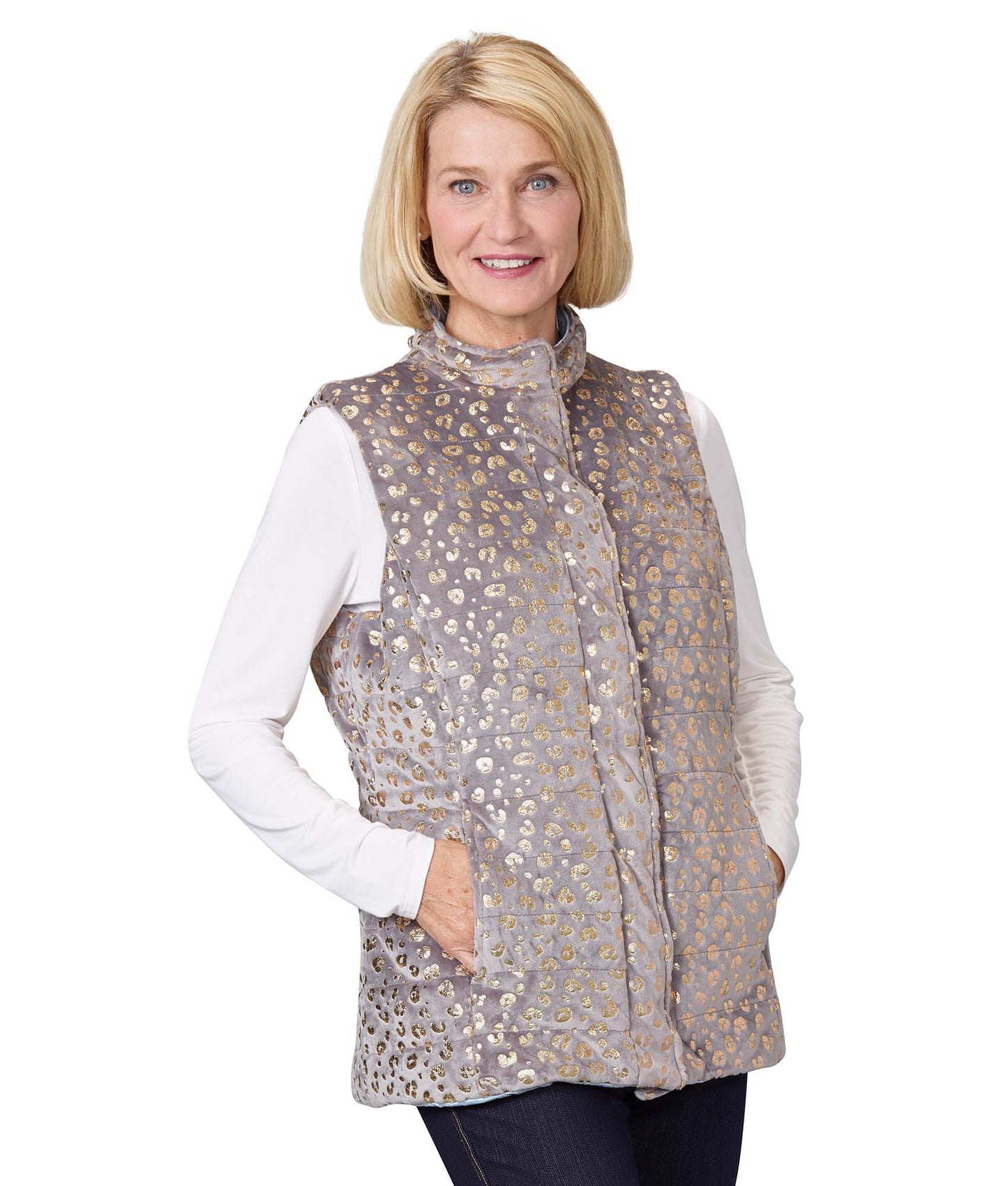 Women's Reversible Magnetic Snap Front Puffer Vest - Clearance