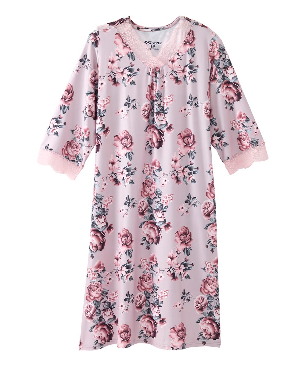 Women's Open Back V-Neck Lace Trim Nightgown