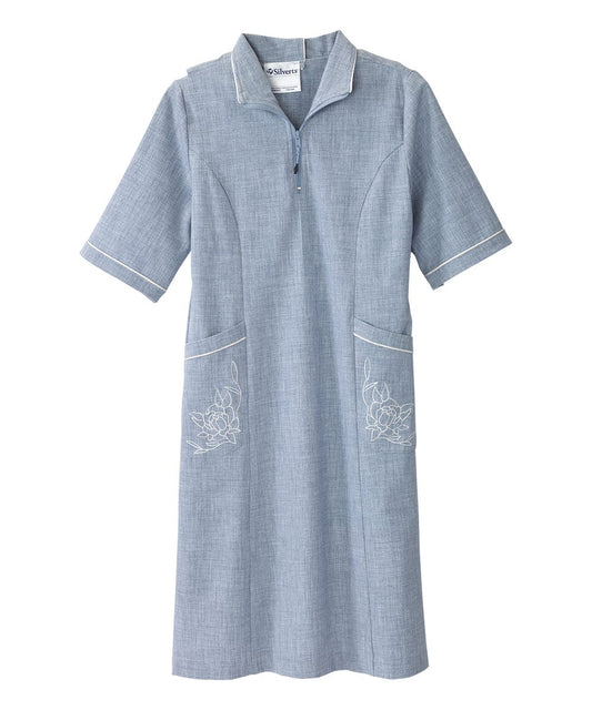 Women's Adaptive Open Back Embroidered Linen Dress