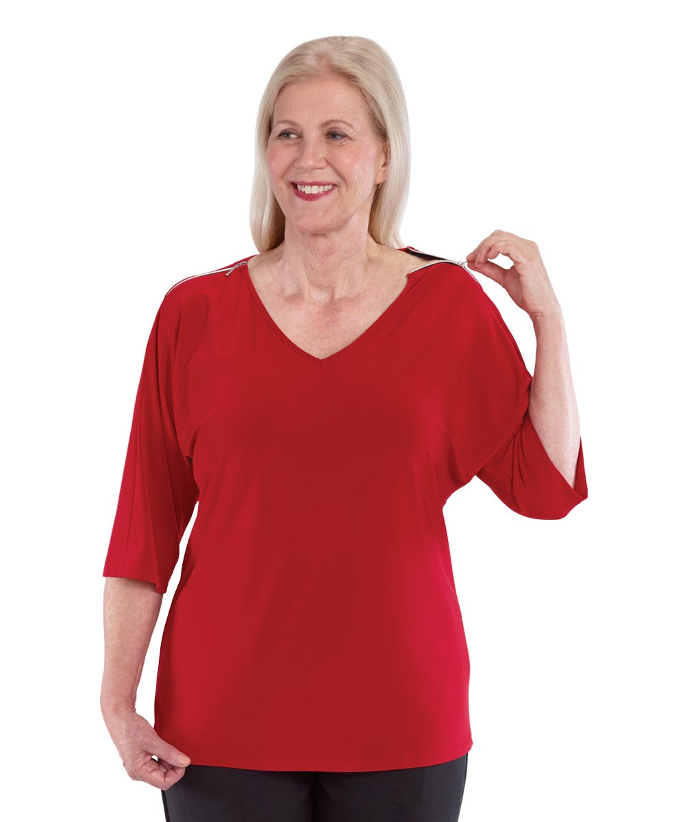 Women's Self Dressing Top with Zipper Shoulders