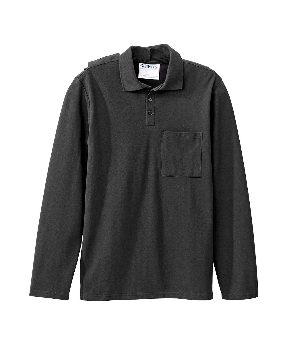 Men's Adaptive Open Back Polo Shirt with Long Sleeves