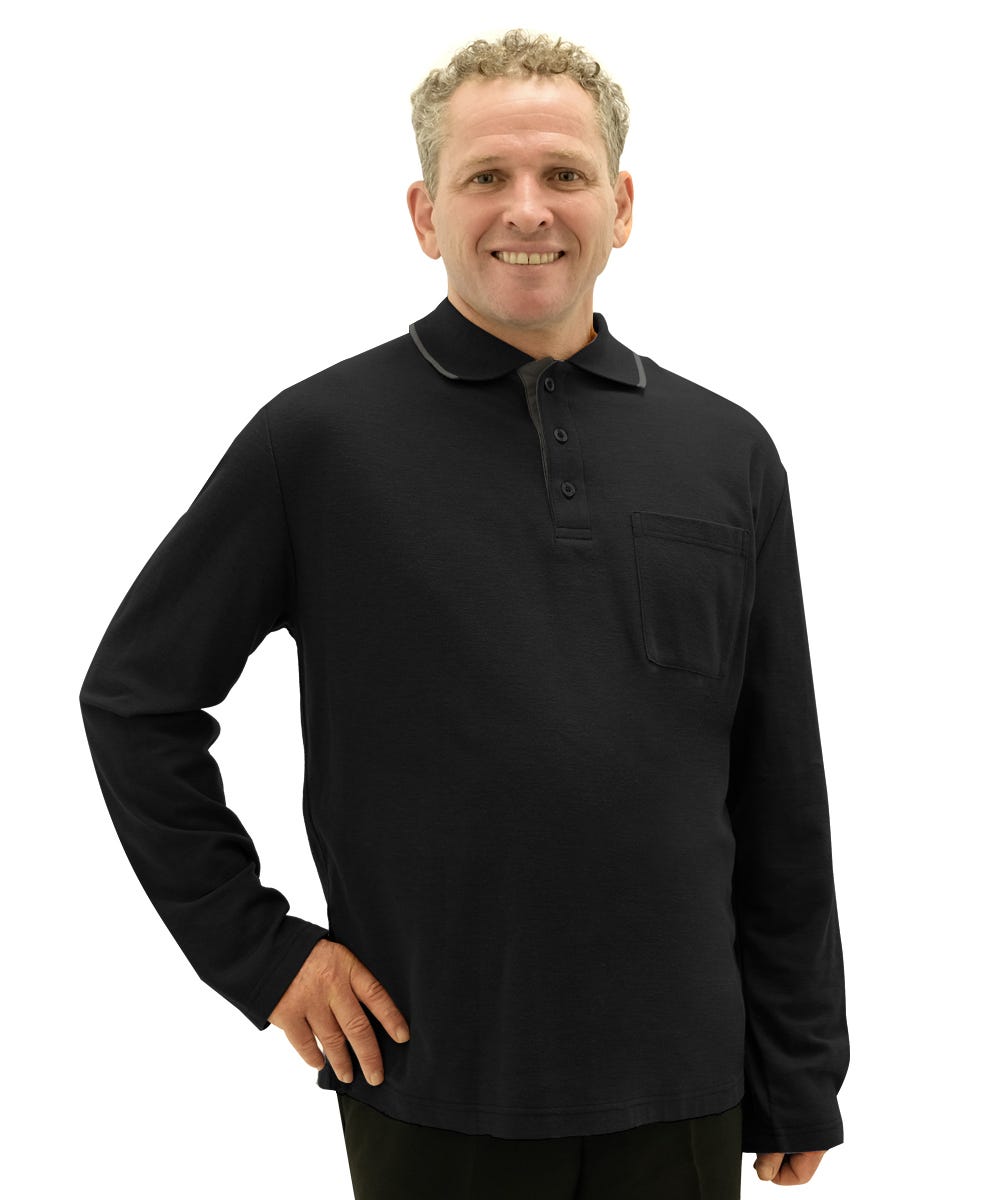 Men's Adaptive Open Back Polo Shirt with Long Sleeves - Clearance
