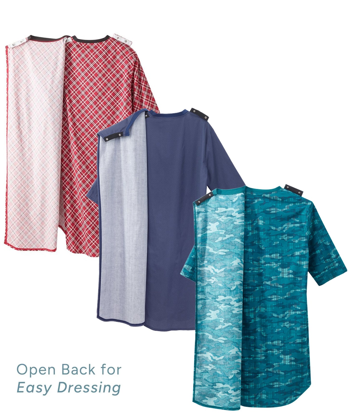 Men's Open Back Classic Nightgown Bundle - 3 Pack
