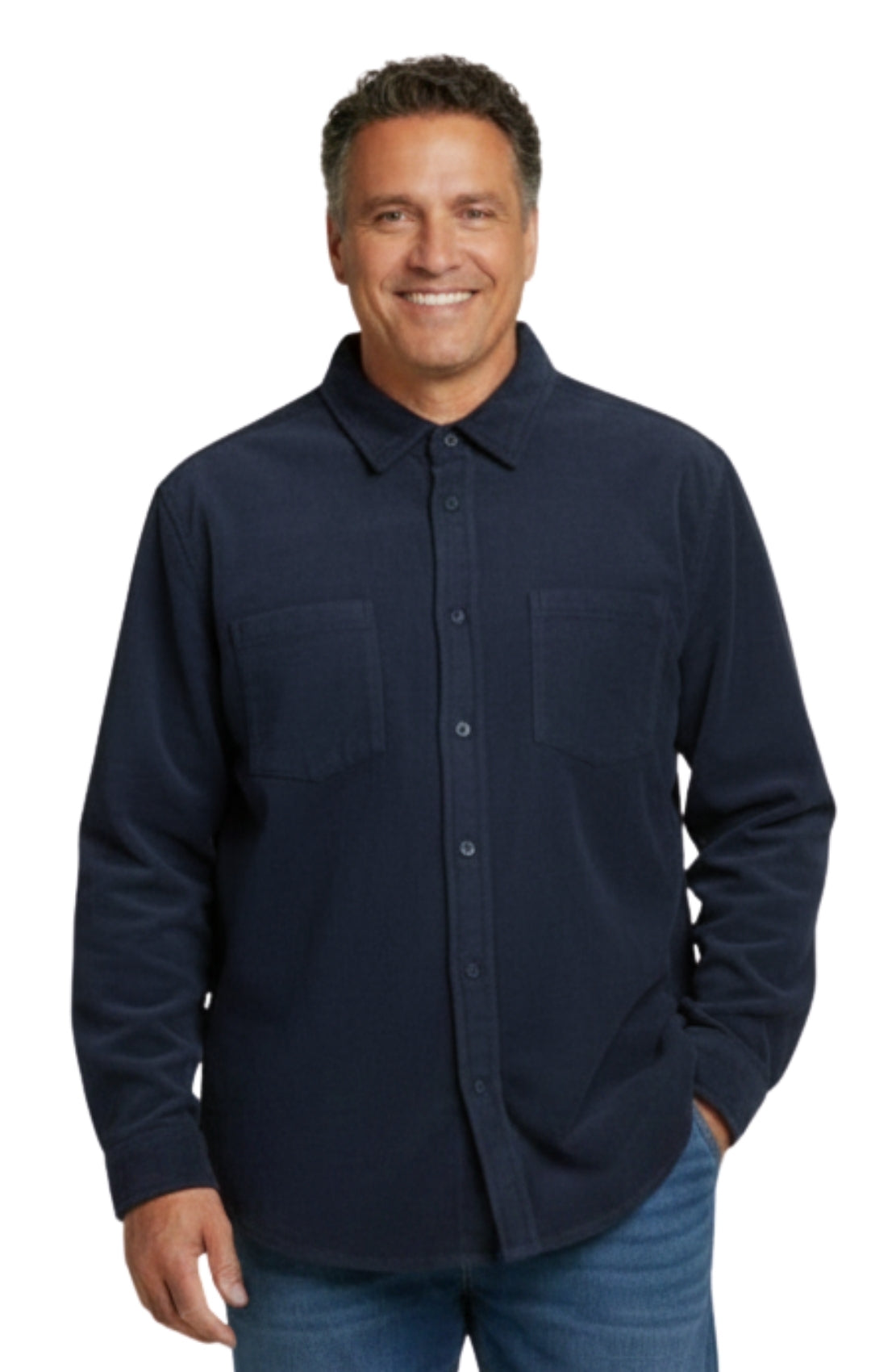 Men's Heathered Fleece Overshirt with Chest Pockets and Tortoise-shell patterned Buttons