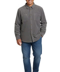Men's Heathered Fleece Overshirt with Chest Pockets and Tortoise-shell patterned Buttons