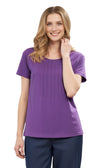 Women's Short Sleeve Cotton Knit T-shirt in Pintuck Style