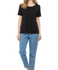 Women's Short Sleeve Cotton Knit T-shirt in Pintuck Style