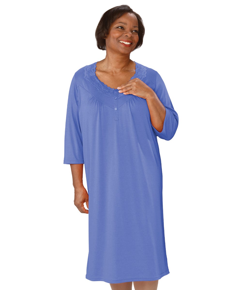 Women's No Peek Hospital & Home Care Gown with Lace Neckline