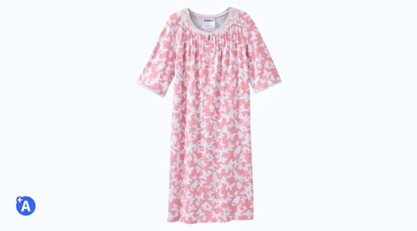 Women's No Peek Hospital & Home Care Gown with Lace Neckline