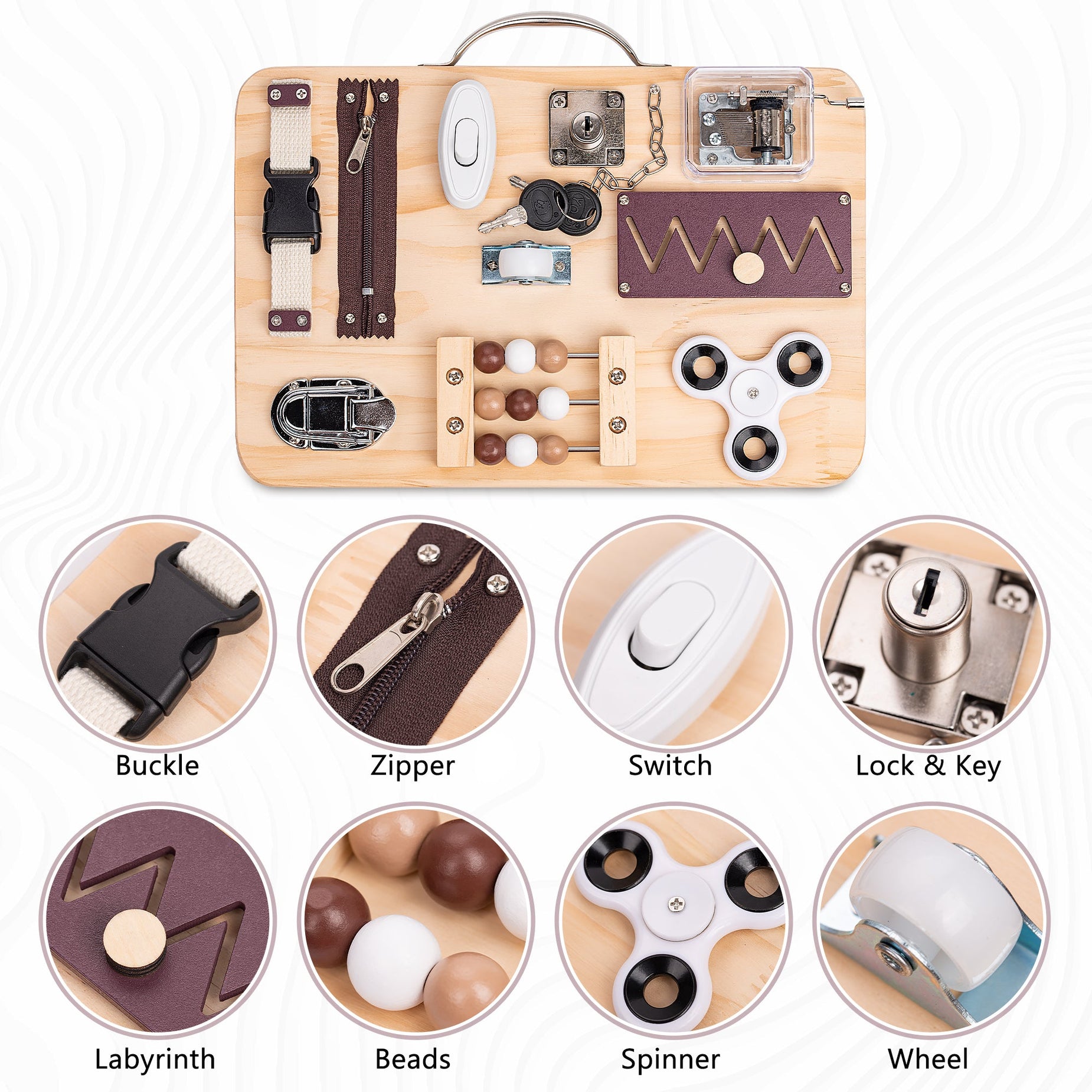 Wooden Fidget Busy Board for Adults with Altzheimer's, Dementia-friendly games