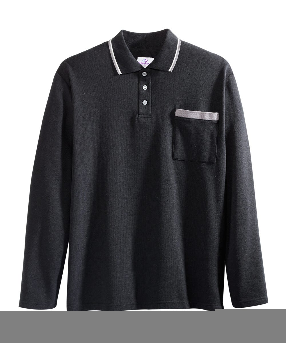 Men's Adaptive Open Back Polo Shirt with Long Sleeves - Clearance