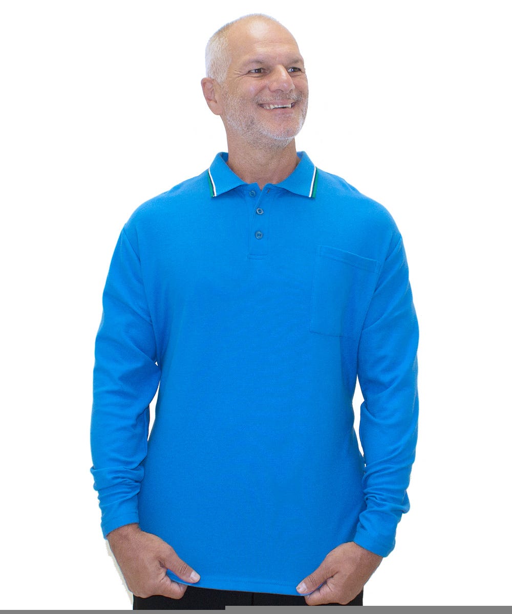 Men's Adaptive Open Back Polo Shirt with Long Sleeves - Clearance
