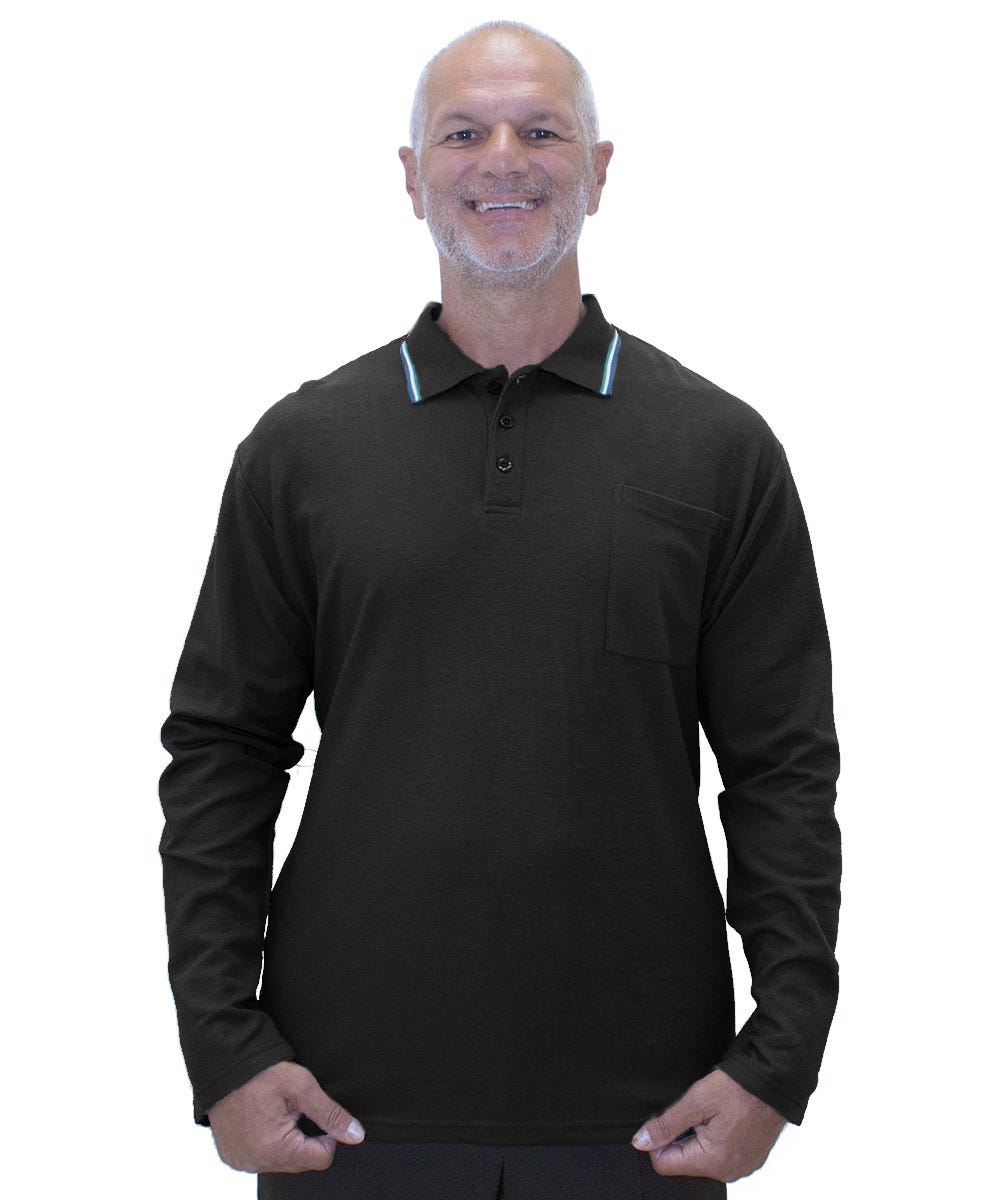 Men's Adaptive Open Back Polo Shirt with Long Sleeves - Clearance
