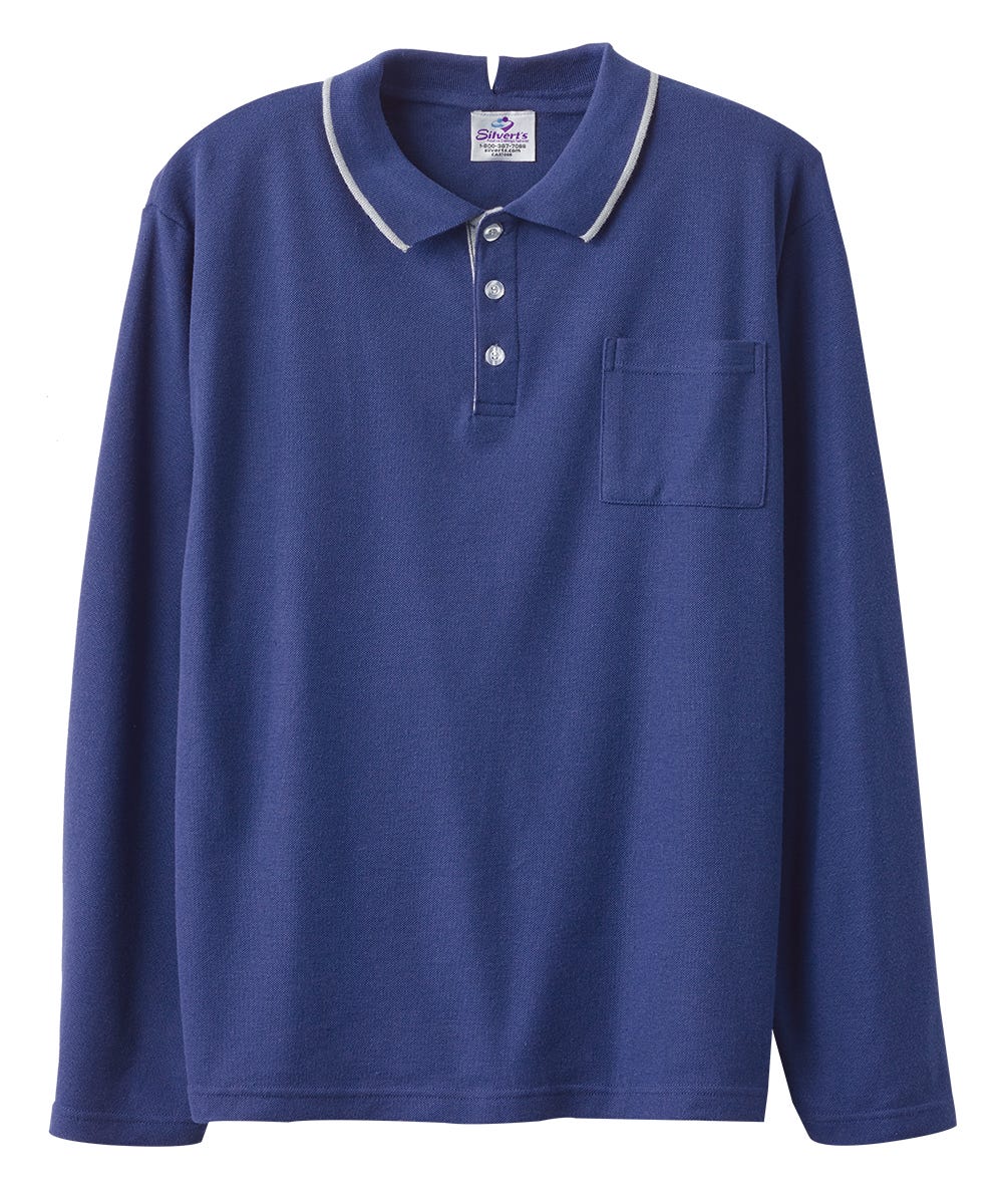 Men's Adaptive Open Back Polo Shirt with Long Sleeves - Clearance