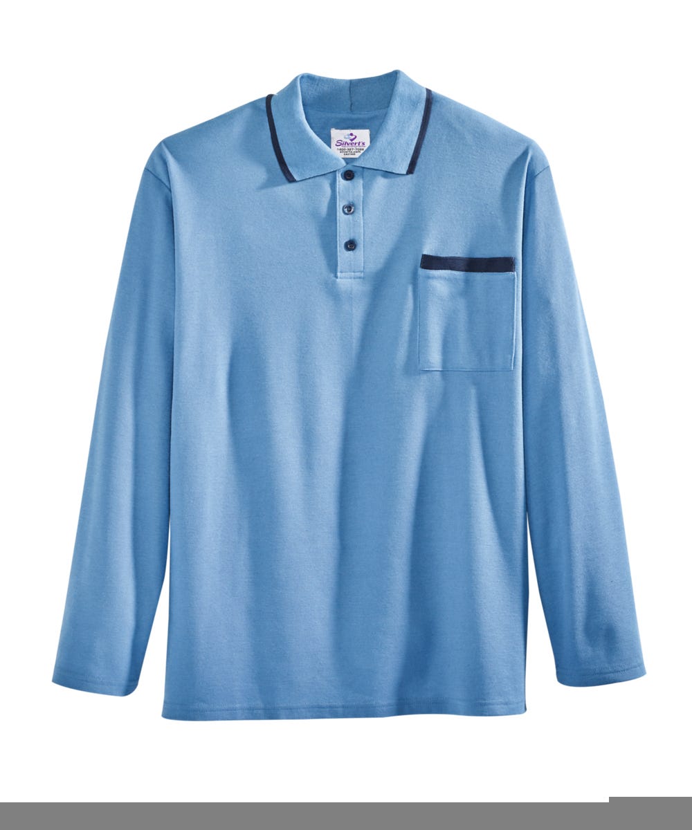 Men's Adaptive Open Back Polo Shirt with Long Sleeves - Clearance