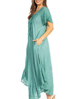 Sakkas Egan Women's Long Embroidered Caftan Dress / Cover Up With Embroidered Cap Sleeves