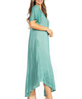 Sakkas Egan Women's Long Embroidered Caftan Dress / Cover Up With Embroidered Cap Sleeves