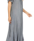 Sakkas Egan Women's Long Embroidered Caftan Dress / Cover Up With Embroidered Cap Sleeves