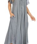 Sakkas Egan Women's Long Embroidered Caftan Dress / Cover Up With Embroidered Cap Sleeves