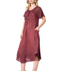 Sakkas Egan Women's Long Embroidered Caftan Dress / Cover Up With Embroidered Cap Sleeves