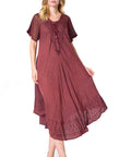 Sakkas Egan Women's Long Embroidered Caftan Dress / Cover Up With Embroidered Cap Sleeves