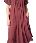 Sakkas Egan Women's Long Embroidered Caftan Dress / Cover Up With Embroidered Cap Sleeves