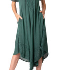 Sakkas Egan Women's Long Embroidered Caftan Dress / Cover Up With Embroidered Cap Sleeves