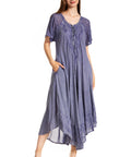 Sakkas Egan Women's Long Embroidered Caftan Dress / Cover Up With Embroidered Cap Sleeves