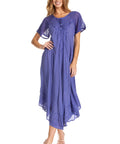 Sakkas Egan Women's Long Embroidered Caftan Dress / Cover Up With Embroidered Cap Sleeves