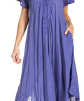 Sakkas Egan Women's Long Embroidered Caftan Dress / Cover Up With Embroidered Cap Sleeves