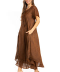 Sakkas Egan Women's Long Embroidered Caftan Dress / Cover Up With Embroidered Cap Sleeves