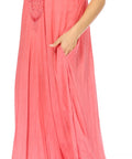 Sakkas Egan Women's Long Embroidered Caftan Dress / Cover Up With Embroidered Cap Sleeves