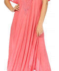Sakkas Egan Women's Long Embroidered Caftan Dress / Cover Up With Embroidered Cap Sleeves