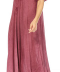 Sakkas Egan Women's Long Embroidered Caftan Dress / Cover Up With Embroidered Cap Sleeves