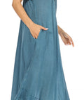 Sakkas Egan Women's Long Embroidered Caftan Dress / Cover Up With Embroidered Cap Sleeves