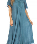 Sakkas Egan Women's Long Embroidered Caftan Dress / Cover Up With Embroidered Cap Sleeves