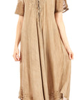 Sakkas Egan Women's Long Embroidered Caftan Dress / Cover Up With Embroidered Cap Sleeves