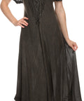 Sakkas Egan Women's Long Embroidered Caftan Dress / Cover Up With Embroidered Cap Sleeves
