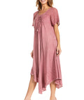 Sakkas Egan Women's Long Embroidered Caftan Dress / Cover Up With Embroidered Cap Sleeves