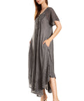 Sakkas Egan Women's Long Embroidered Caftan Dress / Cover Up With Embroidered Cap Sleeves