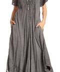 Sakkas Egan Women's Long Embroidered Caftan Dress / Cover Up With Embroidered Cap Sleeves