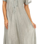 Sakkas Egan Women's Long Embroidered Caftan Dress / Cover Up With Embroidered Cap Sleeves