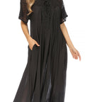 Sakkas Egan Women's Long Embroidered Caftan Dress / Cover Up With Embroidered Cap Sleeves