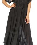 Sakkas Egan Women's Long Embroidered Caftan Dress / Cover Up With Embroidered Cap Sleeves