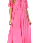 Sakkas Egan Women's Long Embroidered Caftan Dress / Cover Up With Embroidered Cap Sleeves
