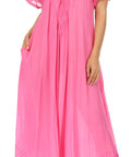 Sakkas Egan Women's Long Embroidered Caftan Dress / Cover Up With Embroidered Cap Sleeves