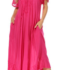 Sakkas Egan Women's Long Embroidered Caftan Dress / Cover Up With Embroidered Cap Sleeves